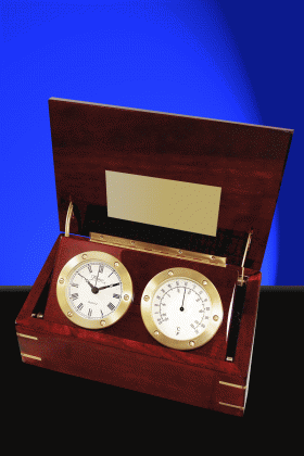Clock & Thermometer in a Rosewood Chest – 10”w