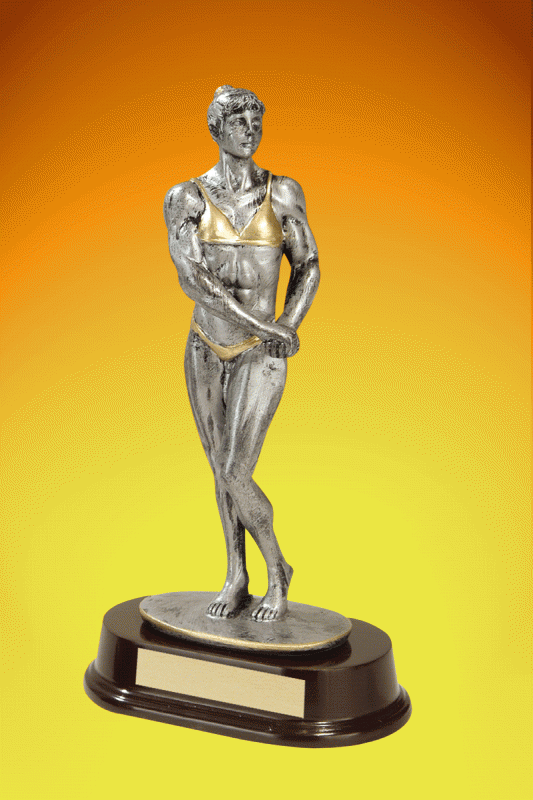 Body Builder Trophy, Female – 9” - Click Image to Close